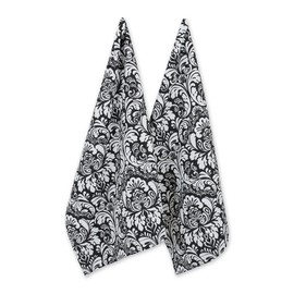 DII Cotton Damask Kitchen Dish Towels, 28 x 18 Set of 2, Low Lint Decorative Tea Towel for Everyday Cooking and Baking-Black