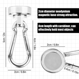 RUNEAY Magnetic Hooks, Pack of 6 Magnetic Hooks, Extra Strong Neodymium Magnet with Carabiner, Rotatable Magnetic Hook for Kitchen, Bathroom, Lockers, Garage, Factory, Silver