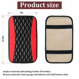 Car Center Console Cushion Pad, Universal Leather Waterproof Armrest Seat Box Cover Protector, Comfortable Car Decor Accessories Fit for Most Cars, Vehicles, SUVs (Red)