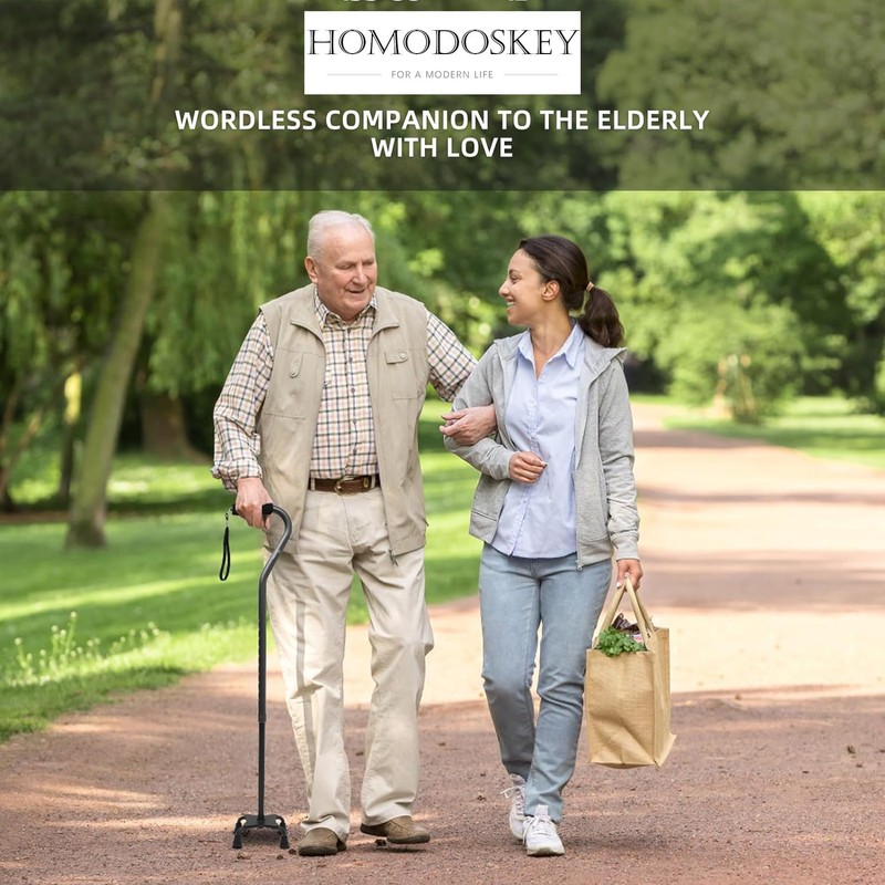 Homodoskey Adjustable Walking Cane with Offset Soft Cushioned Handle for