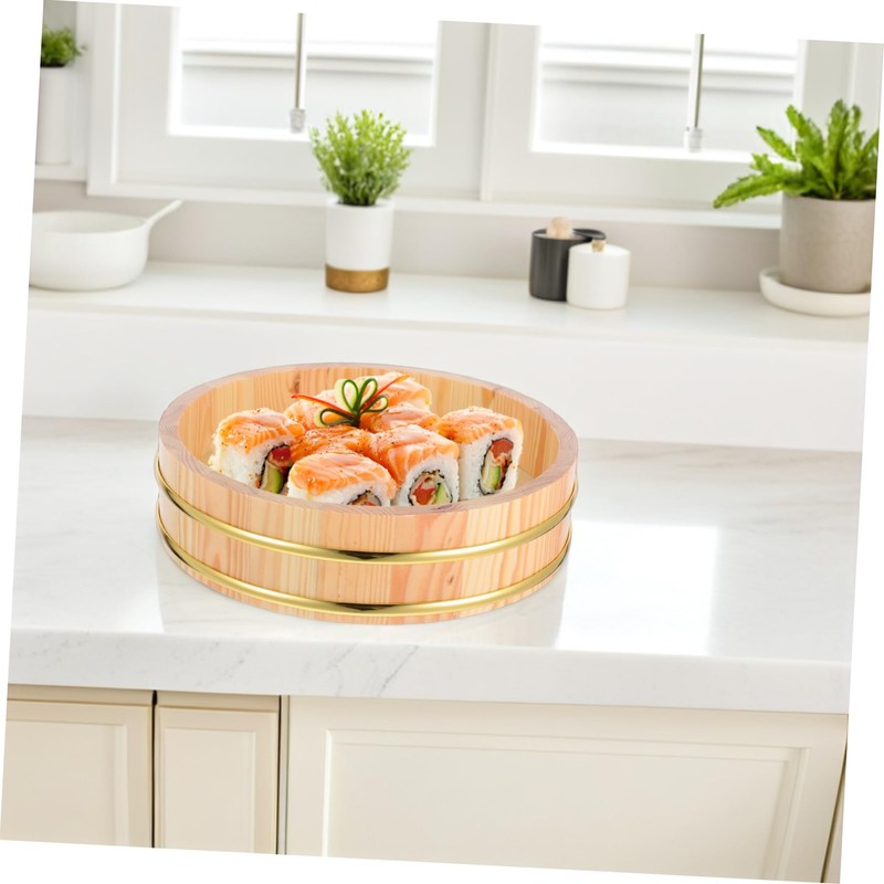 VICASKY Traditional Wooden Sushi Rice Mixing Tub Wooden Rice Bucket