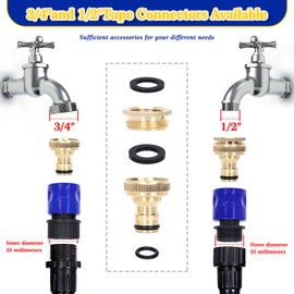 MAGLAUG Hose Tap Connector Fitting Set, Brass Outside Tap Connector 3/4 and 1/2 Outdoor Tap Kit & & 3/4 Male Female Expandable Garden Hose Attachments for Expanding Hosepipe (Brasstap +2expanding end)