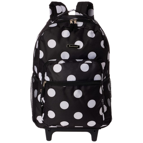 Rockland Double Handle Rolling Backpack, Black Dot, 17-Inch