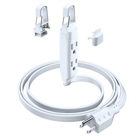 Cable de extensión con sistema extraíble de fácil gancho, 4 pies, cable de extensión de 3 salidas de enchufe plano de 90°, colgar a nivel de ojos o superior para un acceso muy fácil, certificado UL