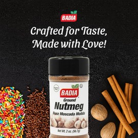 Badia Ground Nutmeg Powder 2 Oz – Warm, Sweet, and Spicy Flavor for Baking, Desserts, Beverages, and Savory Dishes – Ideal for Holiday Recipes & Coffee