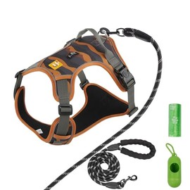 SAN KARA Arnés para Perro Ajustable Reflectante con Correa 1.5 m Set con Dispensador y Bolsas Pechera Transpirable Cómoda Seguridad para Paseo y Entrenamiento