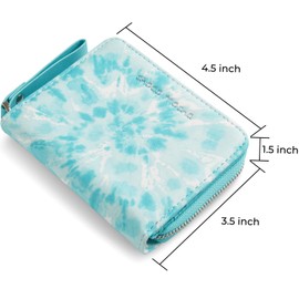 Choco Mocha Girls Wallet with Zipper, Leather Bifold Wallet for Teen Girl, Blue Tie-Dye