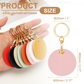 PATIKIL 6pcs Leather Keychain Blanks, 55mm Sublimation Keychain Blanks PU Leather Key Chain Bulk Keyring with Rings for Name Tag Dog Cat Collar Keys, Round,Pink