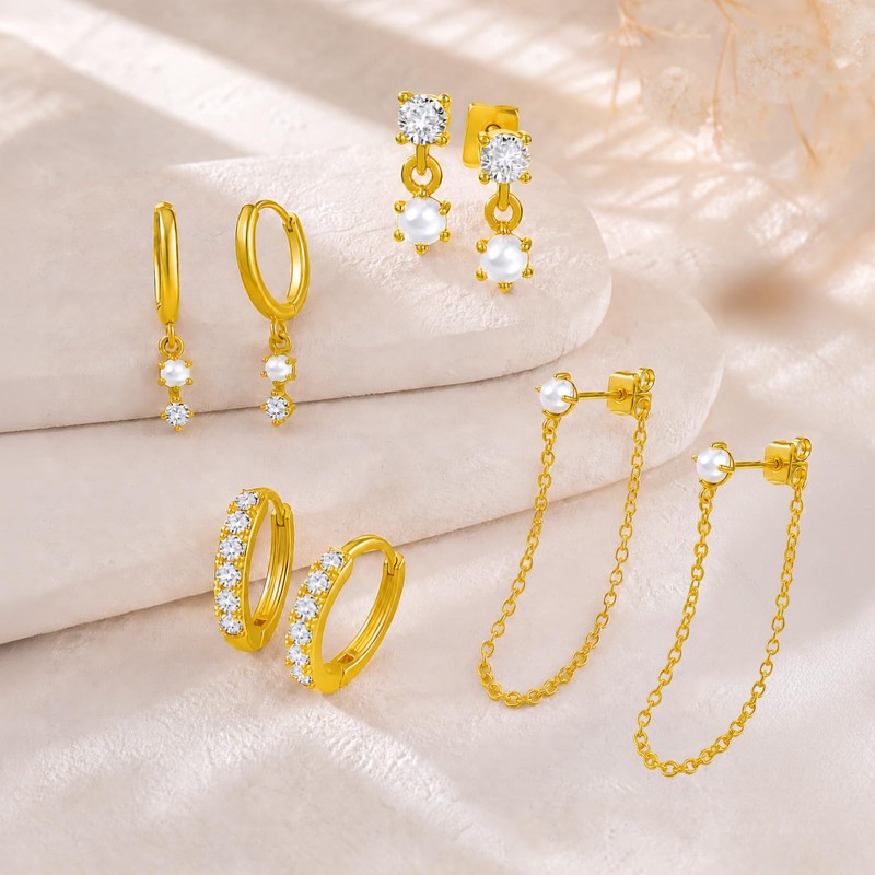 Cicy Bell Dangle Chain Earrings 18k Gold Plated pearl Earrings