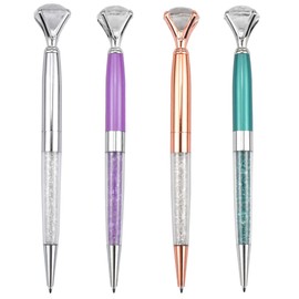 HQdeal Crystal Diamond Ballpoint Pen, Pack of 4 Crystal Ballpoint Pens, Metallic Ballpoint Pens, Beautiful Pens with Large Diamonds for Girls, Women, Children
