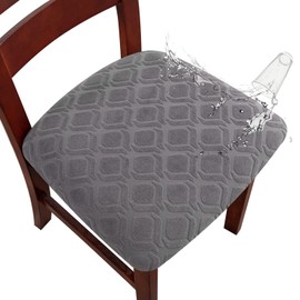Genina Waterproof Seat Covers for Dining Room Chairs, Stretch Chair Covers Removable Washable Dinning Room Kitchen Chair Seat Cushion Slipcovers (Jacquard-Light Gray, 4 PCS)