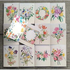 PIXILUV BEAUTIFUL FLOWERS BOUQUETS ~ 12 Thank You Cards with envelopes ~ Vintage Botannical Book Floral Engraving Illustrations by Peirre Joseph Redoute Realistic Reprint