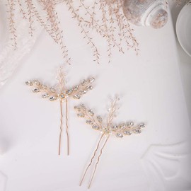 YERTTER 2Pcs Wedding Hair Pins Decorative Clips Pin Crystal Rhinestones Bridal Prom Accessories for Brides and Bridesmaids (Gold)