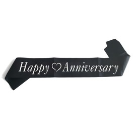 Joyiou Happy Anniversary Sash, Wedding Anniversary Party Sash Gifts Favors for Husband Wife, Birthday Anniversary Sash Party Supplies Decoration, Soft Black Sash with Silver Foil Lettering