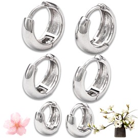 3 Pairs Sterling Silver Hoops Earrings, Lightweight Small Huggie Hoop earrings Set Hypoallergenic 14K Gold Plated Women Chunky Earring for Men Girl