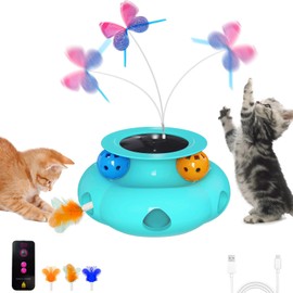 Crazydeer Interactive Cat Toys for Indoor Cat, 3in1 Rechargeable Cats Toy with Ambush Feather Wand, Fluttering Butterfly and Track Balls, Touch Activated Automatic Kitten Toys