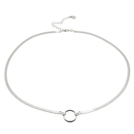 R.Universe 925 Sterling Silver Herringbone Chain CHOKER Necklace With Circle Pendant, Flat Snakechain Minimalist Geometric Birthday Best Friend Gift For Her Mum Prom Elegant Everyday Jewellery