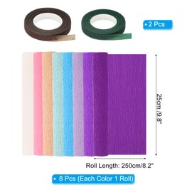 PATIKIL 8.2ft Crepe Paper Roll, 8 Roll 10" Width Soft Paper Streamer Sheet for Craft Flower Making Wrapping Party Birthday Wedding Decoration Ornament, Multicolored 17