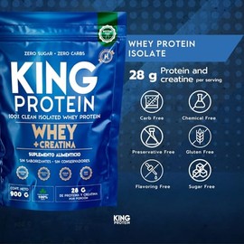 KING Protein Clean Unflavored Whey Isolate Protein Powder with Creatine | 23g Protein, 5g Creatine & Organic BCAA per Serving | 100% Natural | No Carbs | Preservatives, GMO, Soy & Gluten Free | 1.98lb, 30 Servings