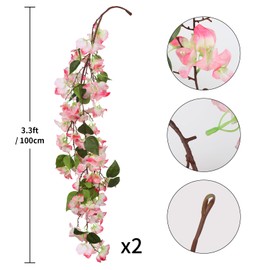 INSUNSIX Peach Bougainvillea Garland 2PCS Artificial Hanging Flowers 6.6FT Faux Bougainvillea Artificial Vine Flowers for Wedding Arch Centerpieces Table Runner Wall Decorations (Peach)