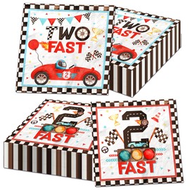 Two fast Birthday Party Napkins,40Pcs Race Car 2nd Birthday Party Napkins Disposable Race Car for Napkins Two Years Old Party Baby Shower Decorations Favors for Boys