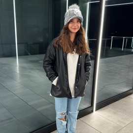 WEROR WEROR-446.1 Women's Knitted Hat - Bobble Hat with Peak - Lined Winter Hat with Peak, gray