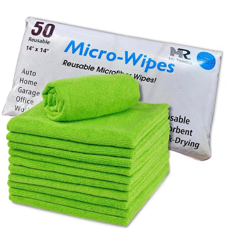 Mr Towels Reusable Microfiber Wipes, 50 Packs, Size 14 inches