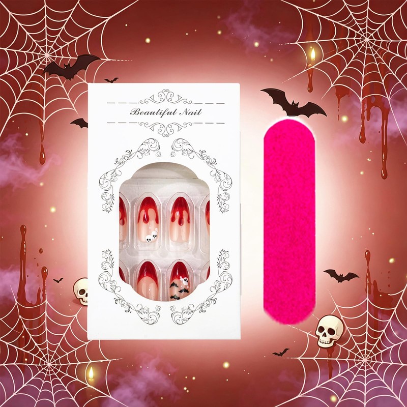 Pack of 30 Halloween Nails - Almond Shaped French Nails
