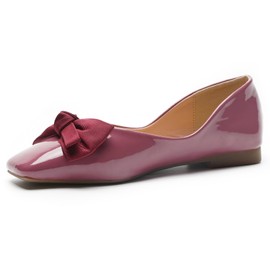C.Paravano Ballerinas with Bow, Women's Flat Shoes, Ballerinas with Square Toe Cap, Ballerinas, Red A72p