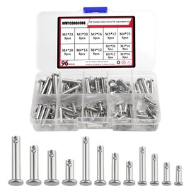 WMYCONGCONG 96 Pcs 3mm 4mm 5mm x 10-25mm 12 Size 304 Stainless Steel Single Hole Flat Head Clevis Pins Assorted Kit