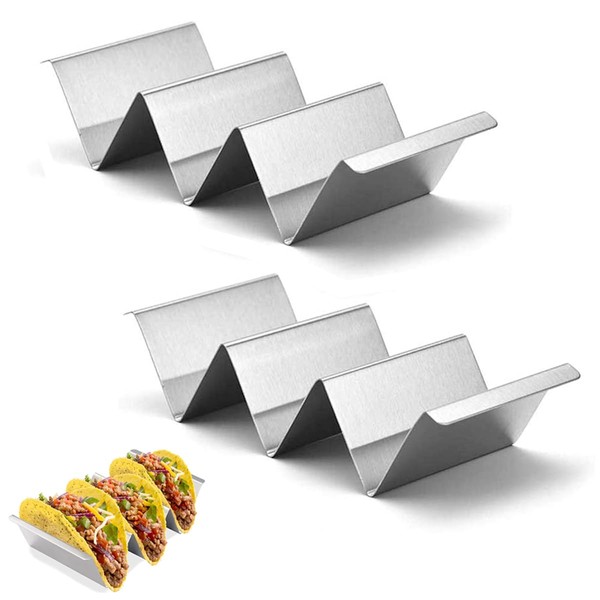 2 Pezzi Supporto per Taco, Porta Tacos in Acciaio Inossidabile, con Manici, per Contenere Tacos, Panini, Hot Dog e Pancake