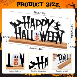 Metal Happy Halloween Sign Halloween Table Decor with Wooden Base Freestanding Rustic Table Decor for Indoor Home Tabletop Centerpiece Mantel Shelf Fireplace Decoration (Black)