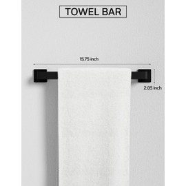Tupello 5-Pieces Matte Black Bathroom Accessories Set, SUS 304 Stainless Steel Bathroom Hardware Set, 16 Inch Towel Bar Set, Towel Holder Towel Racks for Bathroom Wall Mounted