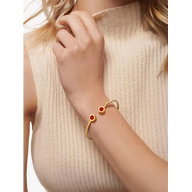 KeyStyle Stainless Steel Birthstone Bracelets for Women, July Birthday Cuff Bracelet,14K Gold Plated Bangle Bracelets for Gifts,Open Ruby Bangle Wrist Cuff fit Wrist from 6.3"-7.6"