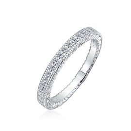 Bling Jewelry Classic Colorless Cubic Zirconia 925 Sterling Silver Channel Set Eternity Simple Wedding Band Ring