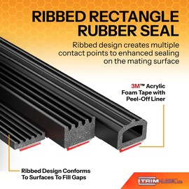 Trim-Lok Ribbed Rectangle Rubber Seal – .187” Height, .375” Width, 25’ Length – EPDM Foam Rubber Seal with High Tack (HT) – Ideal Door and Window Weather Seal – Garage Doors, Cars, Boats