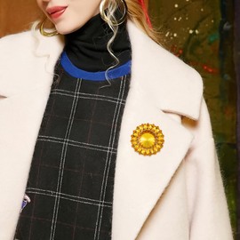 HAISWET Rhinestone Round Sunflower Brooch Pin Crystal Brooch for Women Yellow