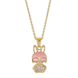 ONLYJUMP 18k Gold Plated Crystal Bunny Rabbit Pendant Necklace for Women Cute Rhinestone Rabbits Necklace Animal Pet Birthstone Easter Birthday Jewelry Gift (Pink)