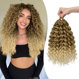 Sofeiyan GoGo Curl Crochet Braids 14 Inch 8 Packs Curly Synthetic Water Wave Crochet Hair Extensions for Women, Pre-Looped Boho Style 27/613#