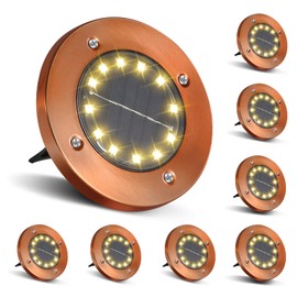 HOFLYW Outdoor In-Ground Lights Solar Disc Lights Outdoor Solar Garden Lights In Ground Solar Landscape Light 8 Pack 12 led for Pathway Yard Patio Walkway(Bronze, 8 Pack)
