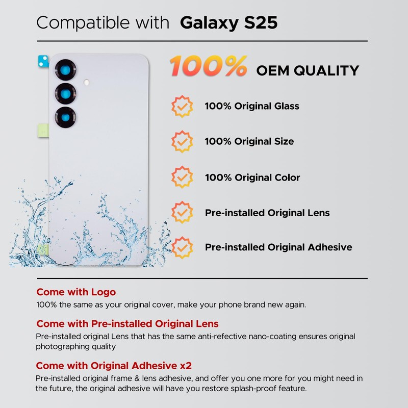 GREEN FUSION Compatible with Galaxy S25 Back Glass Cover Replacement,