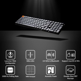 Keychron K17 Max QMK/Launcher Ultra-Slim Wireless/Type-C Wired Mechanical Keyboard with RGB Backlit, Low-Profile Gateron Mechanical Red Switch Compatible with Mac Windows Linux