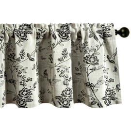 VOGOL Black Birds Flower Jacquard Kitchen Valances, Short Linen Textured Rod Pocket Curtain for Living Room, Country Style Window Treatments for Farmhouse, 52 x 18, 1 Panel