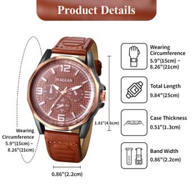 JewelryWe Men's Watch Leather Luminous Watch: Classic Analogue Quartz Wrist Watch Men's Brown PU Leather Strap Business Casual Watches with Large Numbers Bar Scale & Low Luminous Hands, A52048-brown