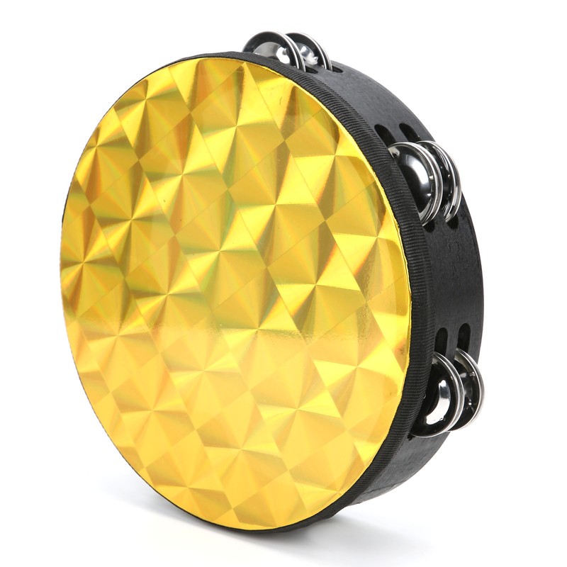 Hand Tambourine Double Row Percussion Polyester Drum Skin Solid Wood