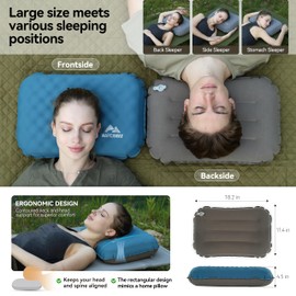 MARCHWAY Inflatable Camping Pillow with Soft Foam Top & TPU Air Bladder, Dual-Sided Support for All-Season, Lightweight Compact Travel Pillow for Hiking, Backpacking, Airplane, Car (Blue)