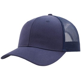 YEANIY M,L,XL,XXL Flat Bill Mesh Snapback Trucker Hat,Plain Blank Adjustable Solid Color Baseball Caps, Curved Navy, X-Large-XX-Large