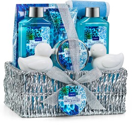 Home Spa Gift Basket in Heavenly Ocean Bliss Scent - 9pc Bath & Body Set - Shower Gel, Bubble Bath, Bath Salt, Body Lotion & more, Wedding, Anniversary, Birthday, Graduation Gift for Women