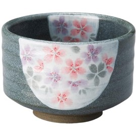 Ale-net Matcha Bowl, 4.5 x 3.1 inches (11.5 x 7.8 cm), Cherry Blossom Crest Black Rice Bowl, Matcha Bowl, Ceramic, Mino Ware, Made in Japan