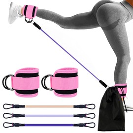 Resistance Bands Set with Ankle Strap, LIUCONGBD Ankle Weights Bands for Women, Glutes and Legs Exercise Equipment for Gym Home Workout Pilates Hip Fitness Training (Pink)
